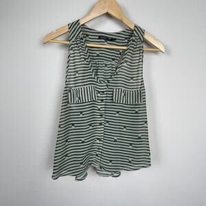 Poetry‎ Flowy Tank Top Size L Green Beige Stripe Soft Girl Festival Racerback